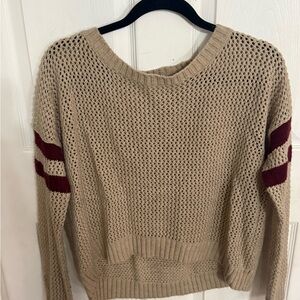 Taylor & Sage Beige Sweater with Burgundy Stripes
